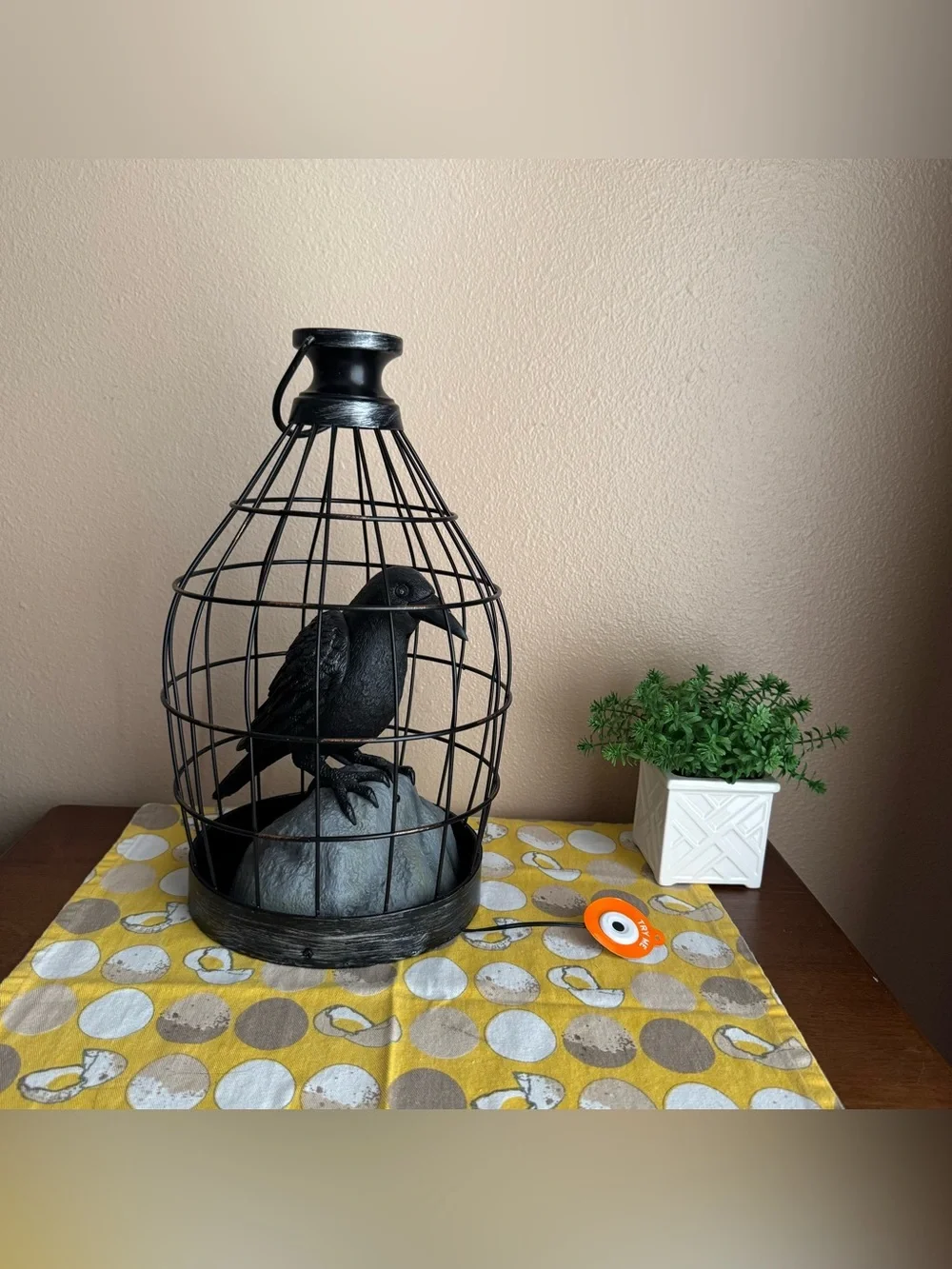 Gemmy Halloween animated Crow in cage decoration